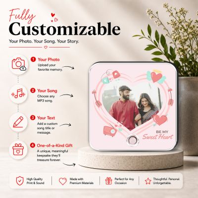 Customisable Musical Fridge Magnetic Photo Frame with Custom Song and Text Heart Theme Romantic Gift Unique Anniversary, Birthday & Valentine’s Day Gift for Couples